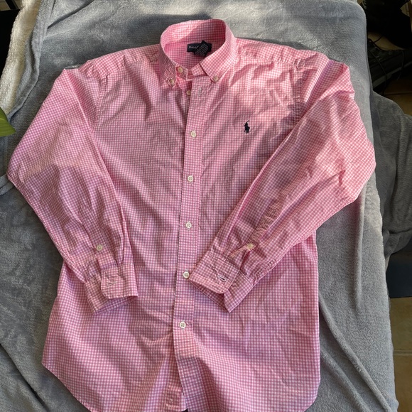 Boys s 14/16, RLbpink/wh check button down, long s - Picture 2 of 3